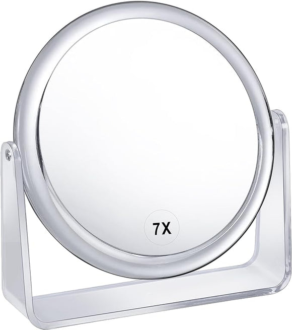 1x/7x Magnifying Makeup Mirror for Desk Double Sided 360°Rotation Desk Mirror, Portable Table Acrylic Small Standing Mirror for Cosmetic