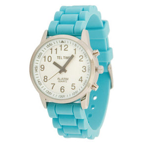 Ladies Touch Talking Watch- Large Face- Aqua Rubber