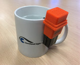 Cleveland Sight Center mug with Say When Liquid Level Indicator hanging from the rim. 