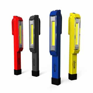 Four Larry flashlights in assorted colors shown on white background.