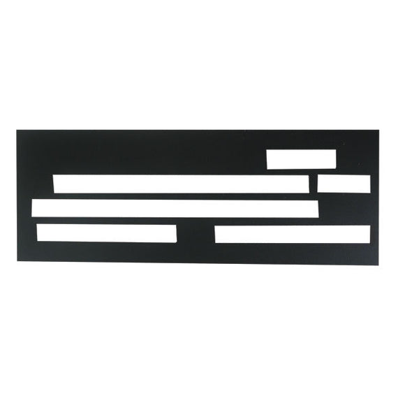 Standard business size black, rectangular check writing guide on white background.