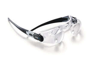 Max TV glasses with black temples and adjustable lenses on white background.